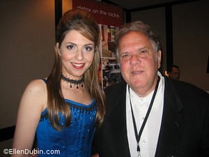 Ellen in a peacock blue corsetted gown with actor Maury Chaykin (Dances with Wolves). 