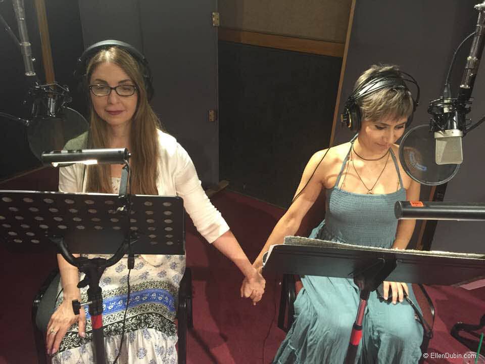 Ellen and Cristina Vee recording a radio drama about the holocaust called Adventures In Odyssey
